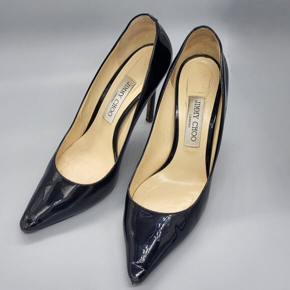 Jimmy Choo Black Patent Leather Pointed Toe Pumps - Picture 15 of 16